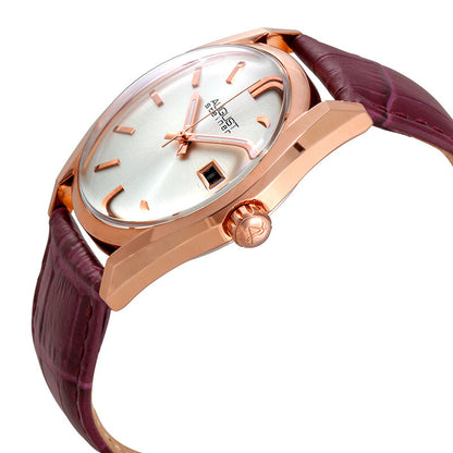 Silver Dial Purple Leather Ladies Watch