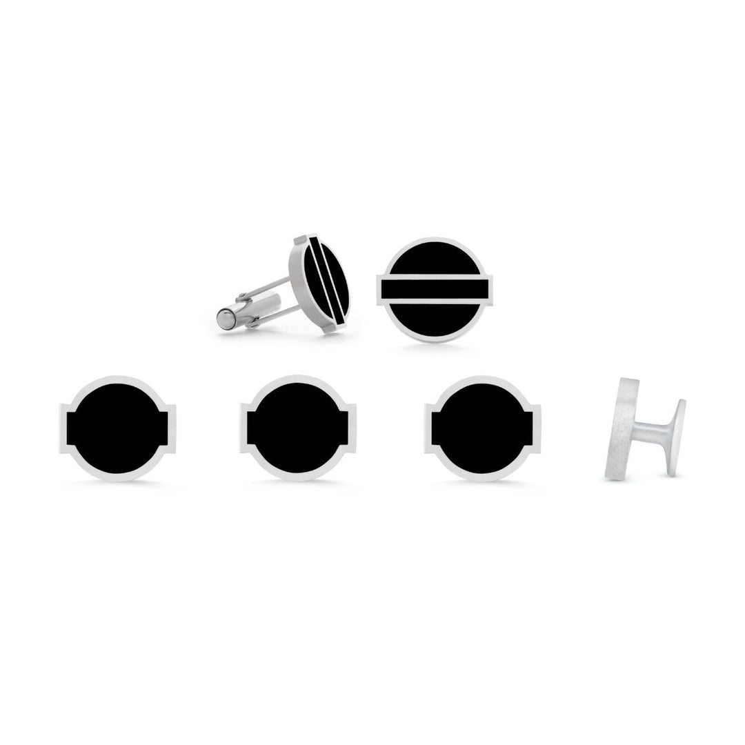 men's fusion cufflinks and studs set in black enamel
