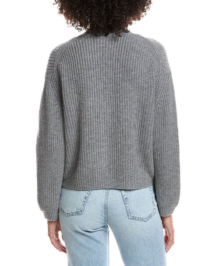 wool & cashmere-blend short rib v-neck button cardigan