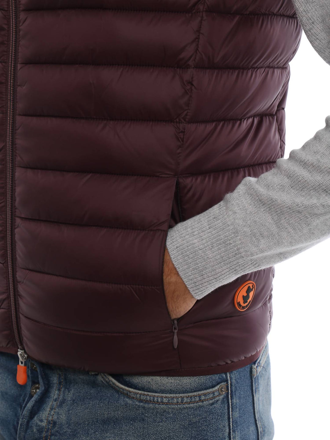 puffer vest in burgundy