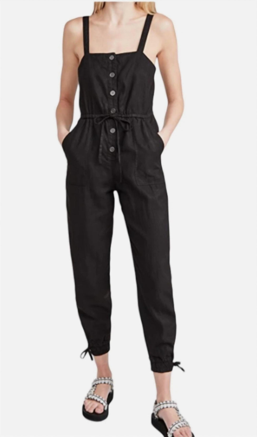 women tiana button front patch pocket jumpsuit in black