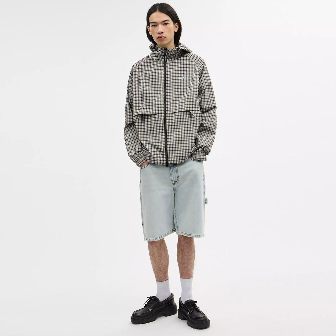 plaid windbreaker in recycled polyester