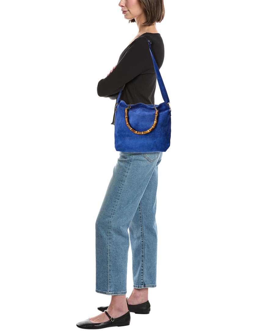 thea27 bamboo handle suede tote