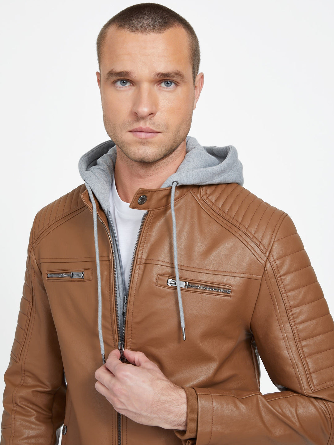 david faux-leather hooded jacket