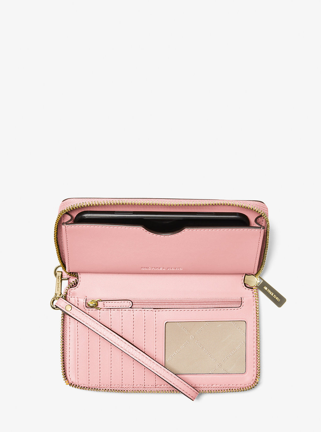large pebbled leather smartphone wristlet