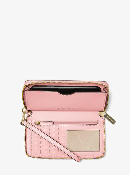 large pebbled leather smartphone wristlet