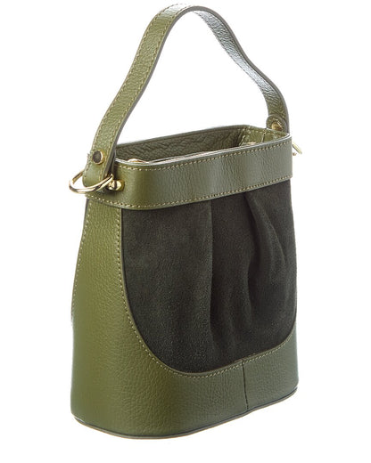 suede and leather bucket bag