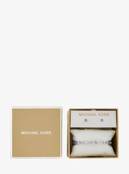 pavé logo bangle and stud earrings gift set