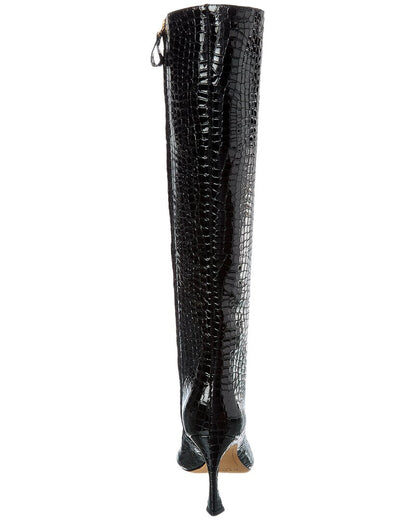 kyra 85 patent croc-embossed leather knee-high boot