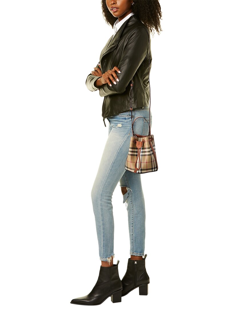 check mini e-canvas & leather bucket bag