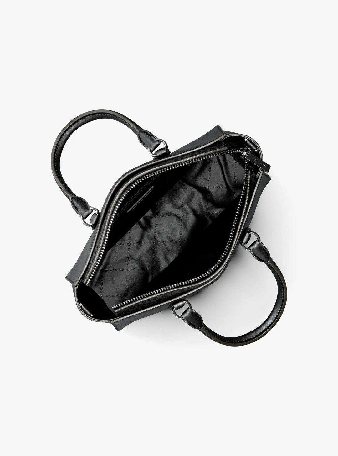 arden medium pebbled leather and signature logo top-zip satchel