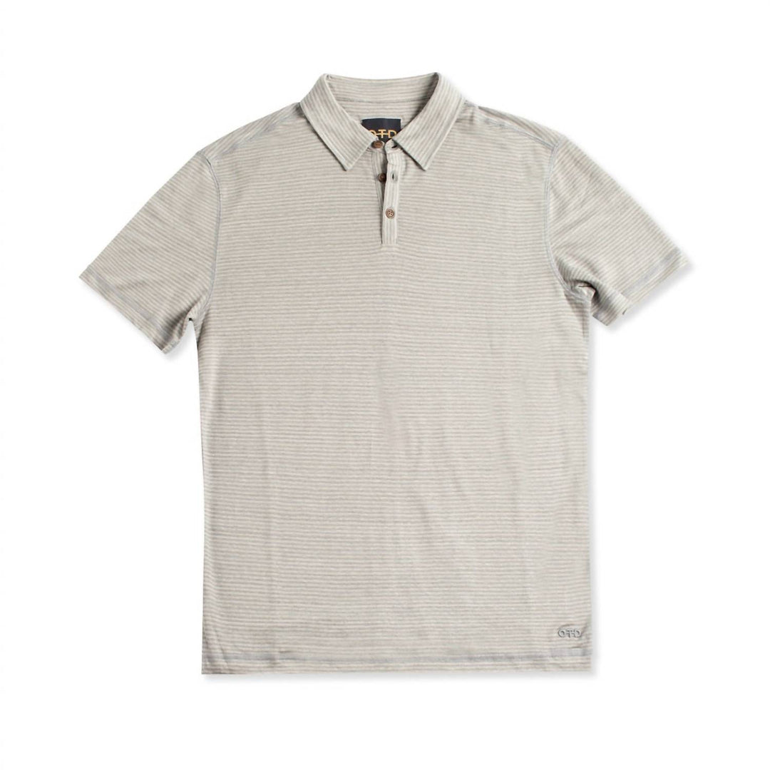 linen stripe polo shirt in blue slate