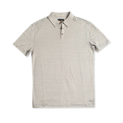 linen stripe polo shirt in blue slate