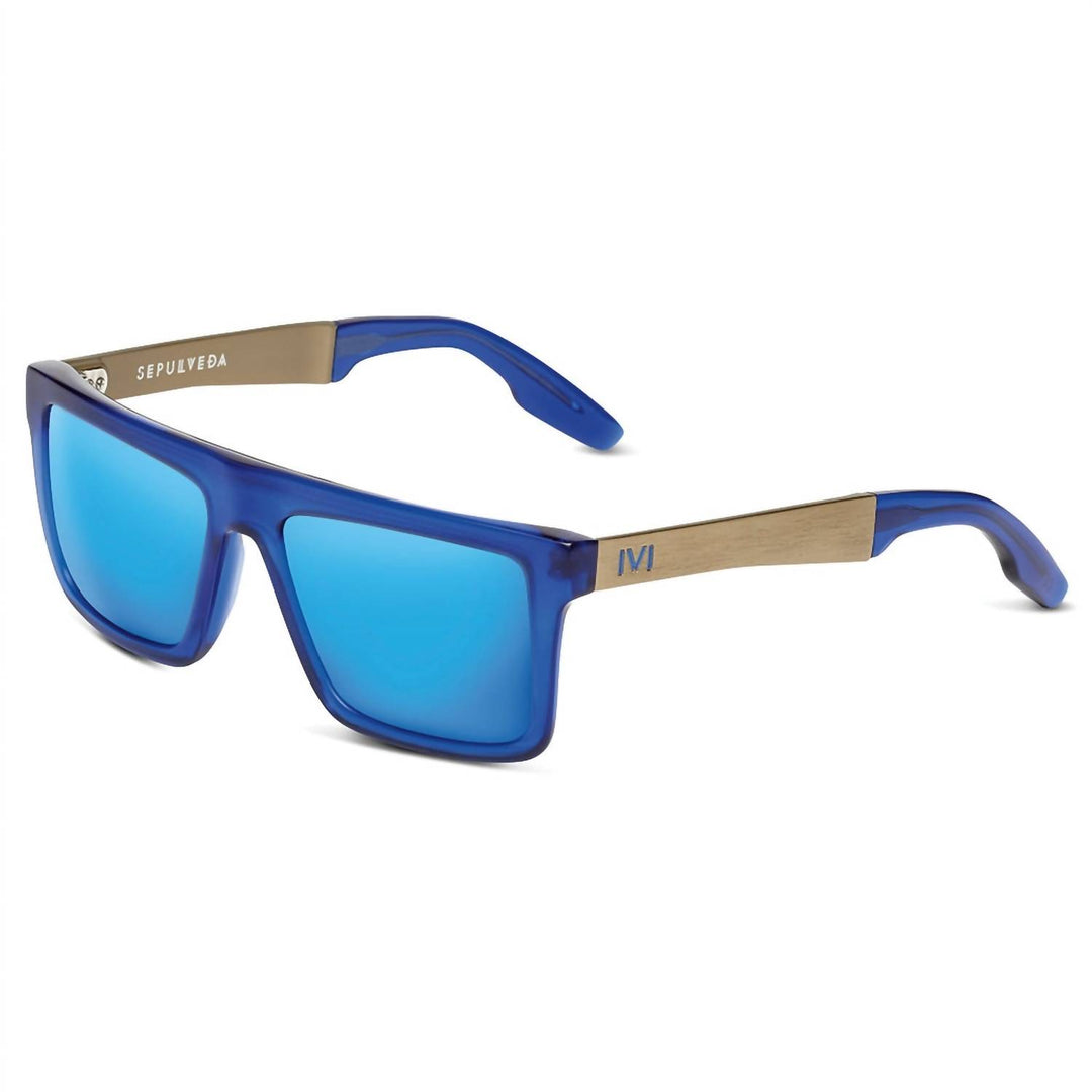 men's sepulveda sunglasses in matte midway blue-antique brass/pacific blue