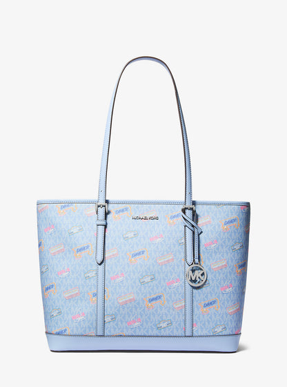 jet set large printed signature logo tote bag