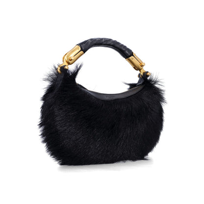 Genuine Fur Handbag With Leather Handle