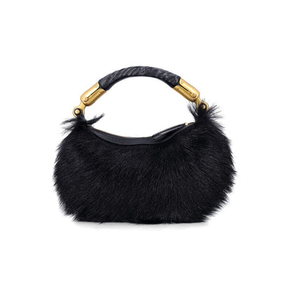 Genuine Fur Handbag With Leather Handle