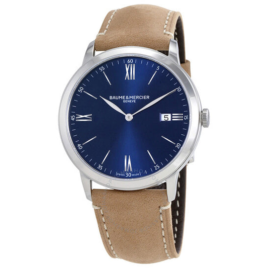 Baume Et Mercier, Classima Blue Dial Brown Leather 40mm Men's Watch 10385