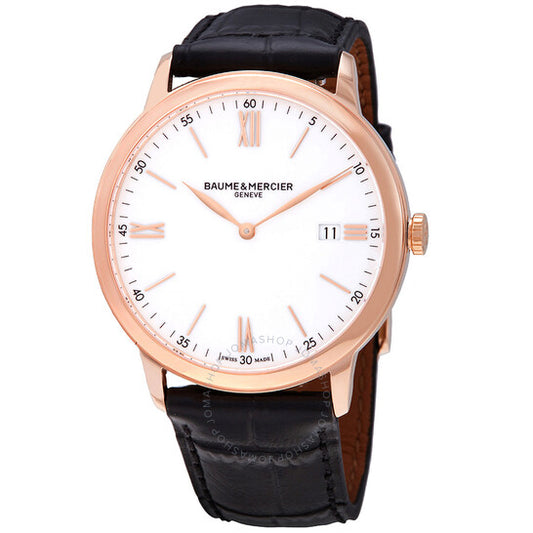 Baume Et Mercier, Classima White Dial Black Leather Men's Watch 10441