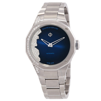 ساعة بوم إي ميرسييه ريفييرا أوتوماتيكية بمينا زرقاء مرصعة بالألماس للسيدات