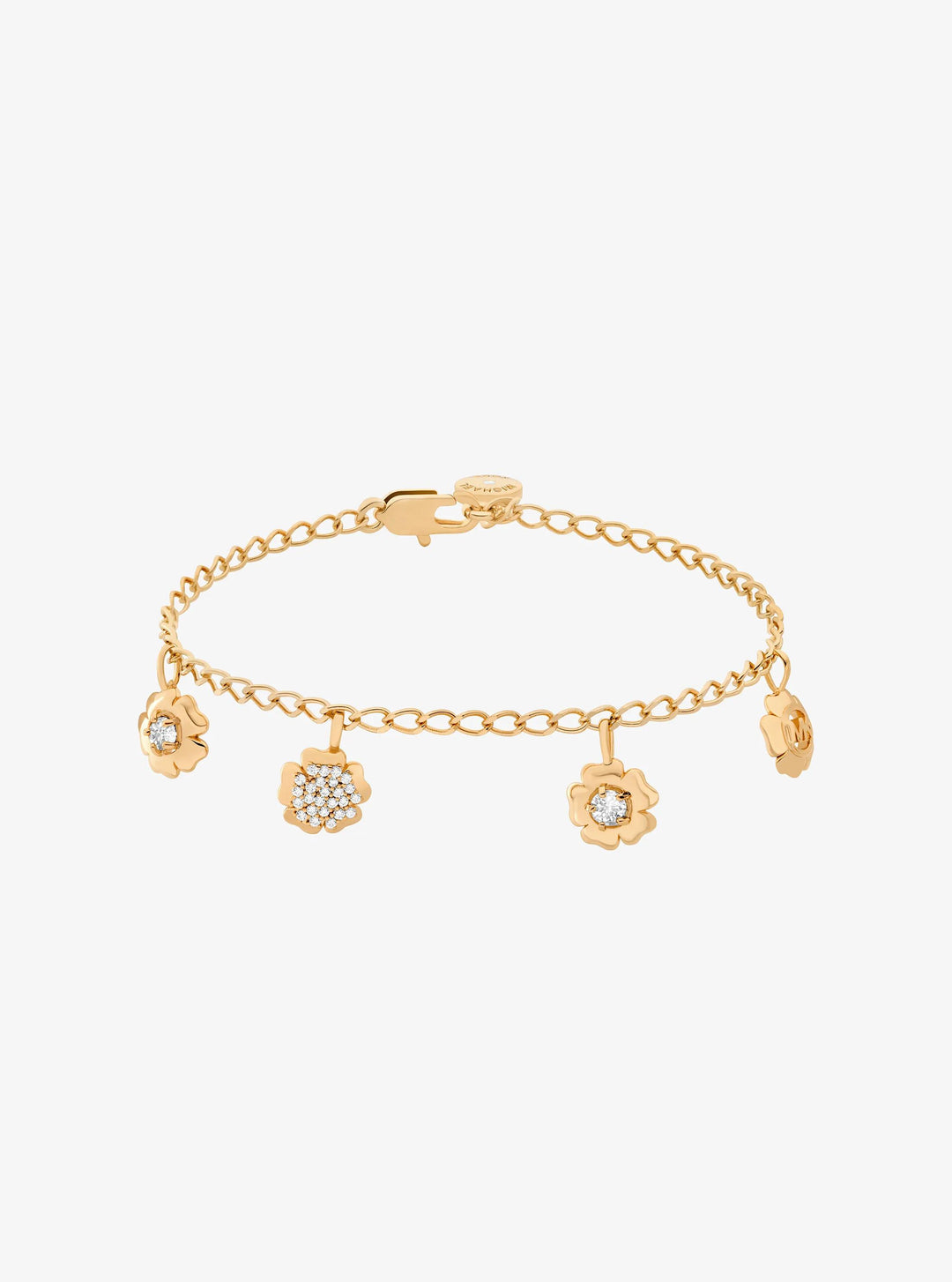 pavé flower charm bracelet and stud earrings jewelry set