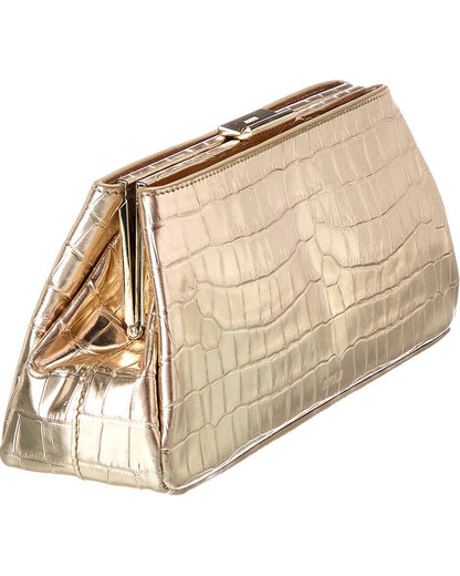croc-embossed leather clutch