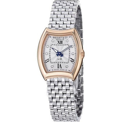 ساعة بيدات رقم 3 للسيدات بمينا فضية مرصعة بالألماس