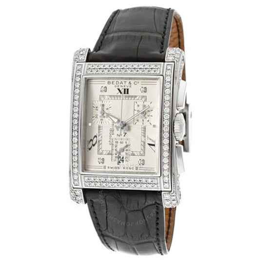 ساعة بيدات رقم 7 كرونوغراف بمينا فضي وجلد أسود للسيدات