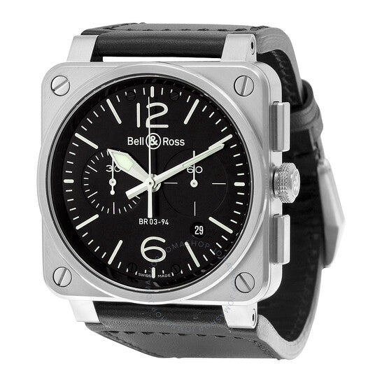Bell And Ross, Aviation Automatic Black Dial Black Leather Men's Watch