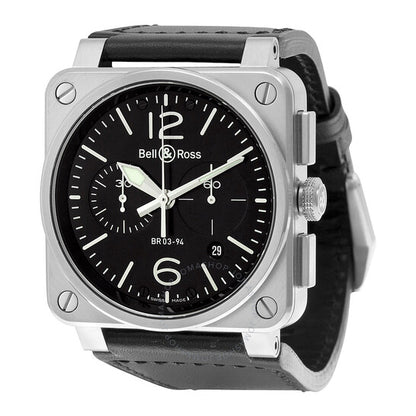 Bell And Ross, Aviation Automatic Black Dial Black Leather Men's Watch