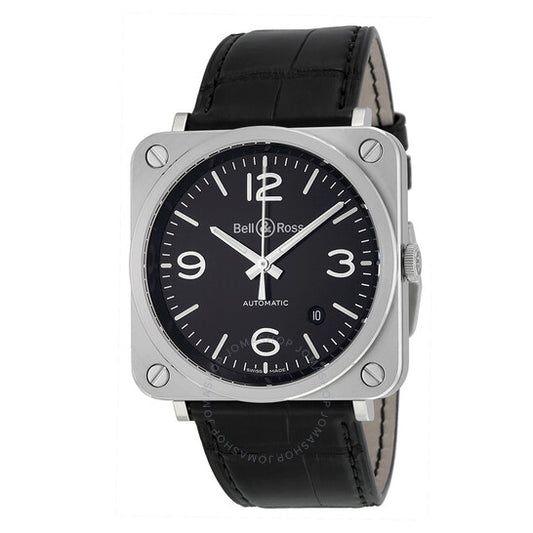 Bell And Ross, Aviation Automatic Black Dial Black Leather Men's Watch