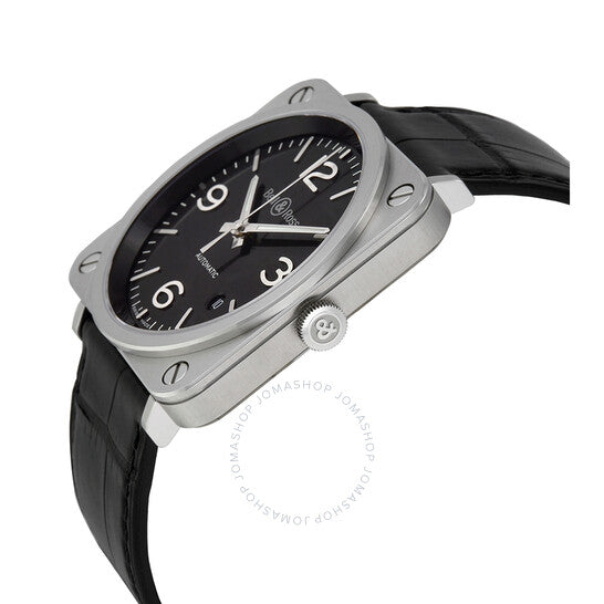 Bell And Ross, Aviation Automatic Black Dial Black Leather Men's Watch