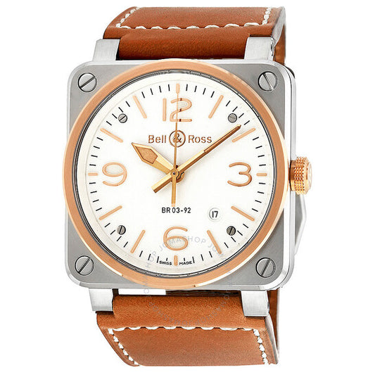 Bell And Ross, Aviation Automatic Opaline Dial Steel and 18kt Rose Gold Men's Watch