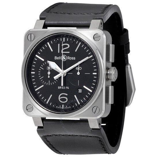 ساعة بيل آند روس كرونوغراف أوتوماتيكية للرجال بمينا أسود من الطيران