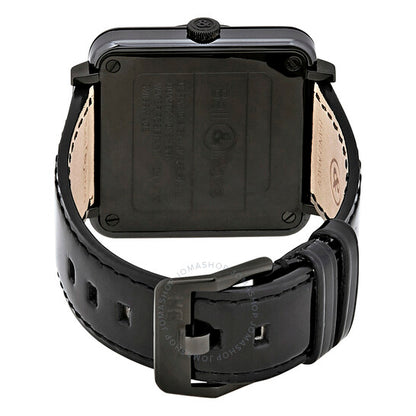 ساعة بيل آند روس للرجال، مصنوعة من الجلد الأسود، بمينا أسود، بتصميم طيران