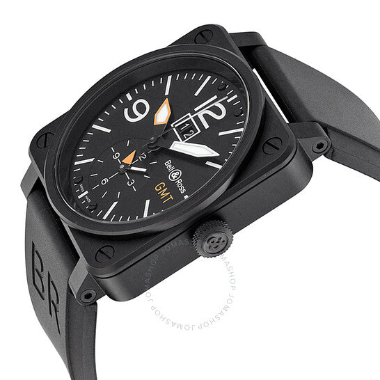 ساعة بيل آند روس للرجال، مينا سوداء، مطاط أسود، بتصميم طيران