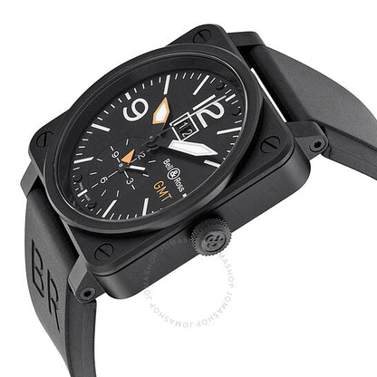 ساعة بيل آند روس للرجال، مينا سوداء، مطاط أسود، بتصميم طيران