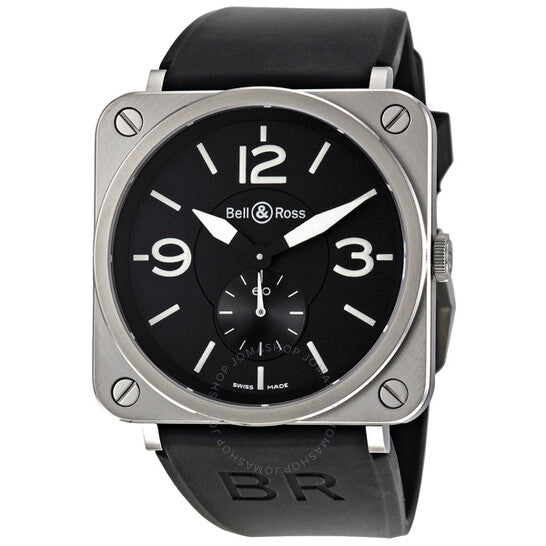 Bell And Ross, Aviation Black Dial Black Rubber Men's Watch BRS-BL-ST-SRB