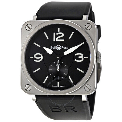 Bell And Ross, Aviation Black Dial Black Rubber Men's Watch BRS-BL-ST-SRB