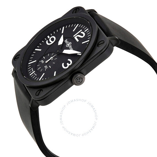 ساعة بيل آند روس للرجال، مصنوعة من المطاط، بمينا أسود، بتصميم طيران