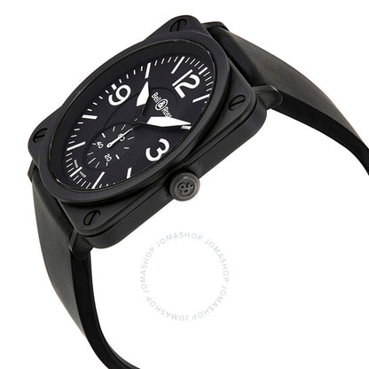 ساعة بيل آند روس للرجال، مصنوعة من المطاط، بمينا أسود، بتصميم طيران