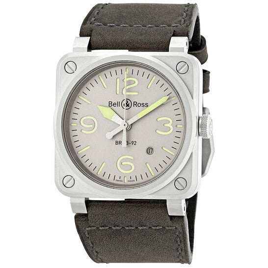 ساعة بيل آند روس أوتوماتيكية للرجال بمينا رمادية اللون