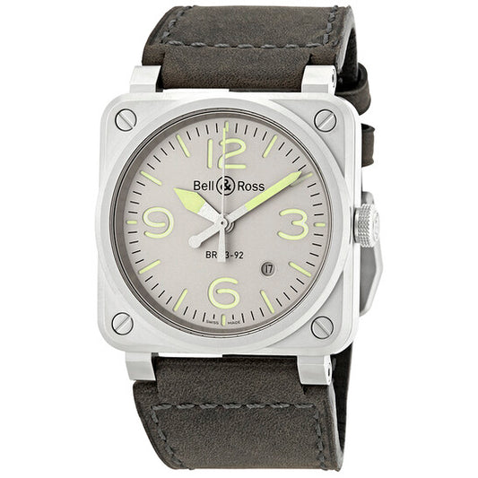 ساعة بيل آند روس أوتوماتيكية للرجال بمينا رمادية اللون