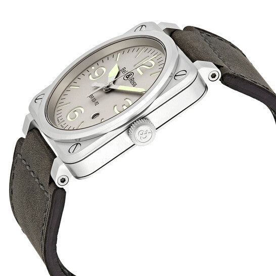 ساعة بيل آند روس أوتوماتيكية للرجال بمينا رمادية اللون