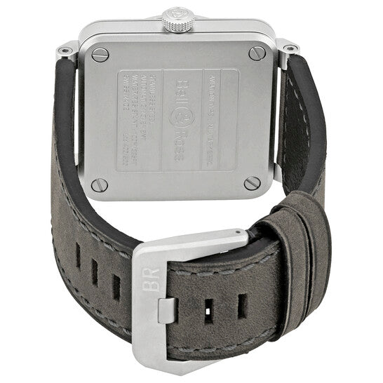 ساعة بيل آند روس أوتوماتيكية للرجال بمينا رمادية اللون