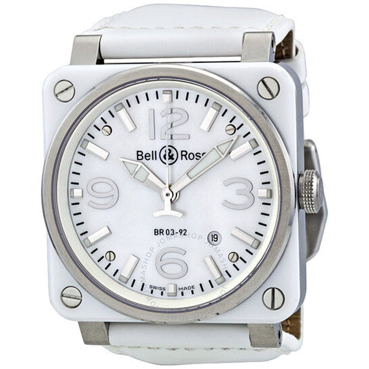 Bell And Ross, Aviation Mother of Pearl White Ceramic Men's Watch BR0392-WHT-CER