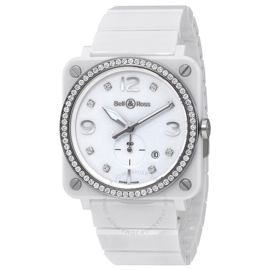 ساعة بيل آند روس، ساعة طيران نسائية من السيراميك بمينا من الألماس الأبيض