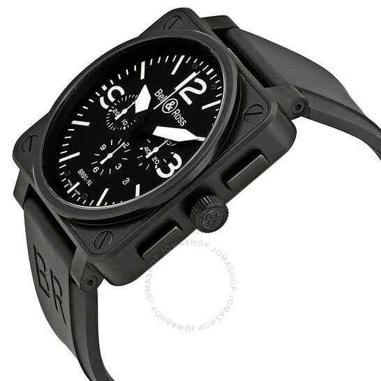 ساعة بيل آند روس للرجال، كرونوغراف كربوني، مينا سوداء