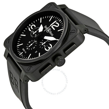 ساعة بيل آند روس للرجال، كرونوغراف كربوني، مينا سوداء