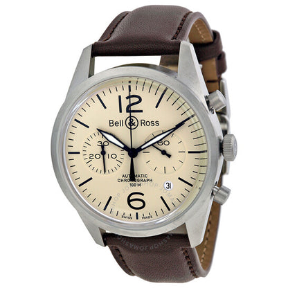 Bell And Ross, Chronograph Beige Dial Brown Leather Men's Watch R